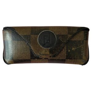 VTG FENDI Occhiali Sunglasses Eyeglasses Brown Checkered Logo Case Only Empty